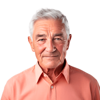 Portrait of an elderly man smiling with gray hair wearing a shirt. png