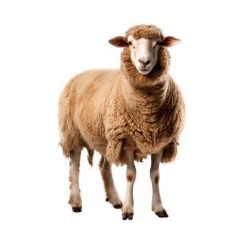 A fluffy domestic sheep standing on a transparent background png