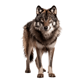 Realistic depiction of a wolf in a natural stance on a transparent background. png