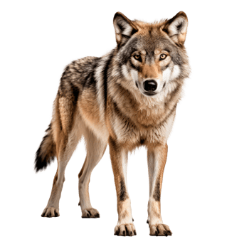 Realistic wolf standing majestically on a transparent background. png