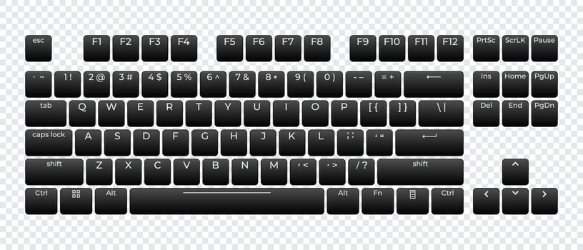 Computer keyboard button layout template with letters for graphic use. Modern computer keyboard, vector