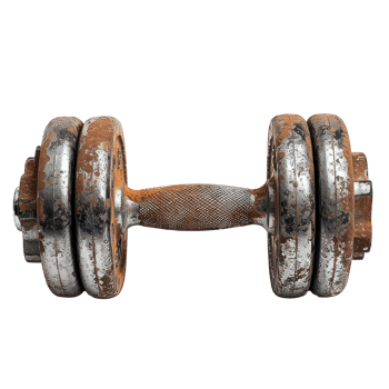 Rusty dumbbell isolated on transparent background for fitness and exercise. png