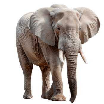 A majestic elephant standing gracefully on a transparent background. png