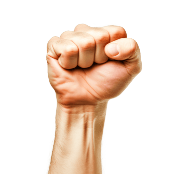 A close-up of a raised fist symbolizing strength and determination. png