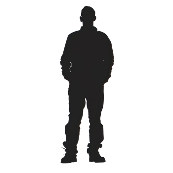Silhouette of a standing person with casual clothing on a transparent background png
