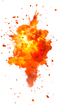 A vibrant explosion with flames and smoke on a transparent background png