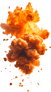 An intense explosion with flames and smoke on a transparent background png