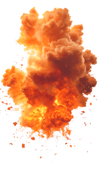 Realistic explosion with colorful smoke and fire effects isolated on transparent background png