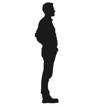Silhouette of a man standing in profile on a transparent background png