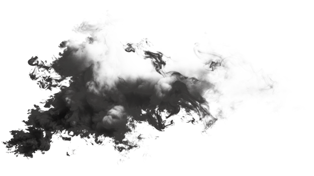 Dark smoke cloud on a transparent background for creative design projects png