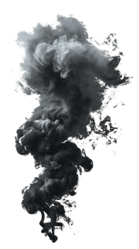 A swirling dark smoke cloud isolated on a transparent background png