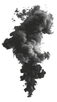 Dark smoke cloud with dramatic texture and atmospheric effects on a transparent background png