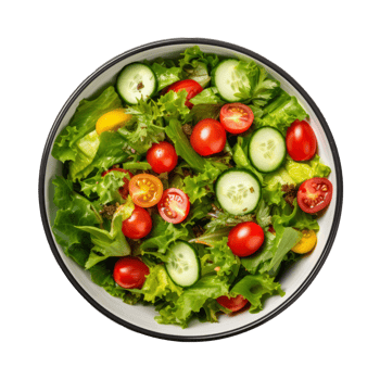 Fresh salad with mixed greens tomatoes and cucumbers in a bowl png