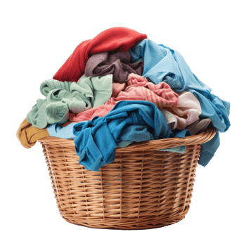 A colorful pile of clean clothes in a laundry basket. png