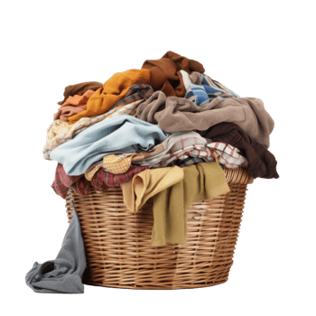 A basket filled with a colorful pile of clean laundry and clothes png