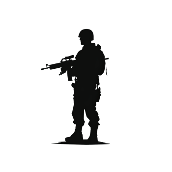 Silhouette of a soldier holding a weapon in a defensive stance png