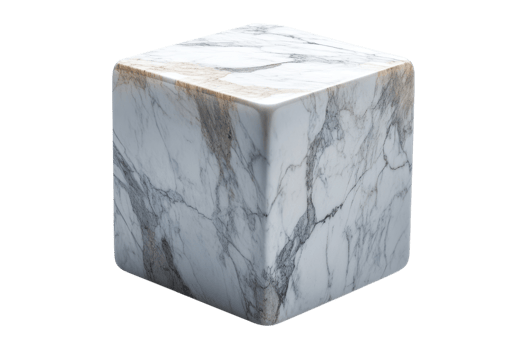 Elegant marble cube situated against a neutral background highlighting its polished surface and intricate veining details png