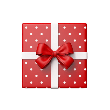 A festive red gift box with polka dots and a bow png