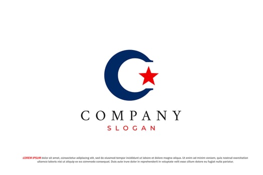 letter c shooting star american usa flag logo vector