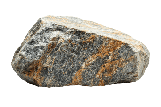 Large textured rock displaying unique gray and orange patterns found in natural outdoor setting png