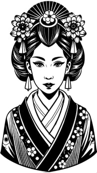 Elegant Geisha in Traditional Japanese Kimono with Floral Hair Ornaments. vector