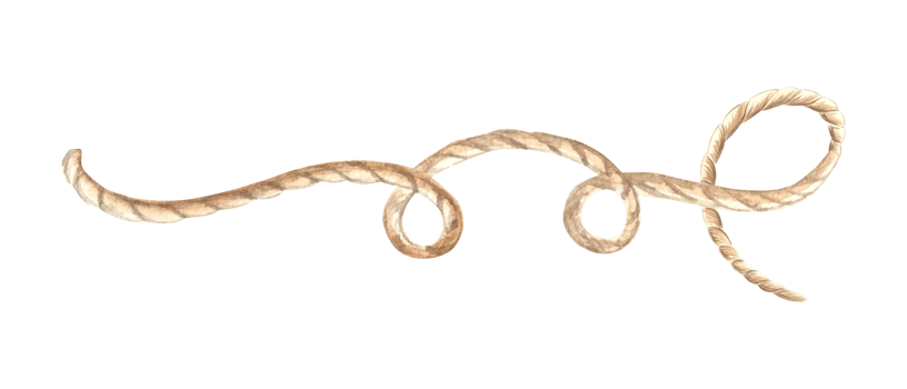 Rope twisted in loops. Hand drawn watercolor illustration isolated. Marine cord or string of hemp. Fiber of burlap, thread. Horizontal composition in nautical style. Clipart for postcard, craft, print png