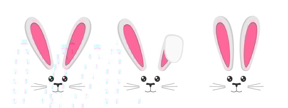 Set of cute bunny muzzles with ears, eyes, nose, mouth and whisker. Decoration elements for Easter party, photo shoot, greeting or invitation card, celebration banner vector