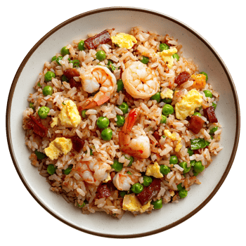 Delicious Fried Rice Dish with Shrimp Omelette and Vegetables png