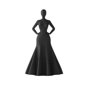 Elegant black gown on a mannequin highlighting modern fashion design. png