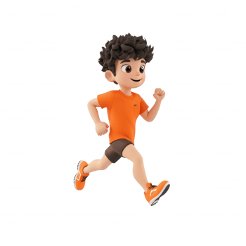 A cheerful cartoon boy jogging in an orange outfit, promoting an active lifestyle. png