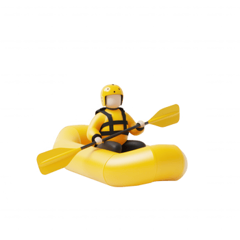 A vibrant yellow inflatable raft with a paddler enjoying a water sport activity. png
