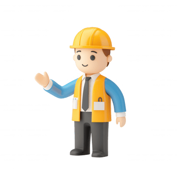 A cheerful cartoon construction worker waving in safety gear, symbolizing teamwork. png