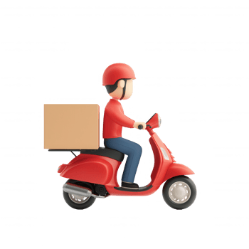 A delivery person riding a scooter with a package, representing efficient logistics. png