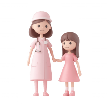 A pediatric nurse with a young girl in a caring and friendly environment. png