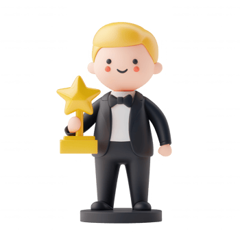 A cheerful figure holding a star trophy symbolizes achievement and success. png