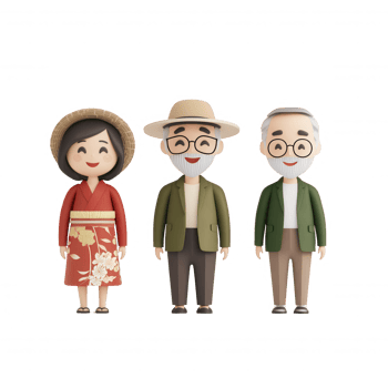 Three diverse cartoon characters depicting joyful elderly individuals. png