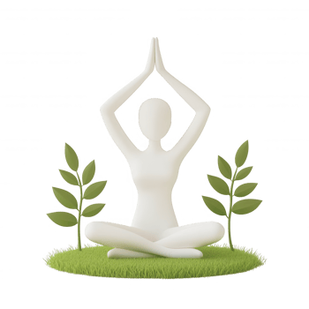 Serene figure practicing yoga amidst greenery, promoting peace and mindfulness. png