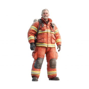 A firefighter in protective gear stands confidently, ready for action. png