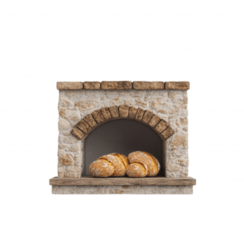 Freshly baked bread resting in a rustic stone oven, inviting and warm. png