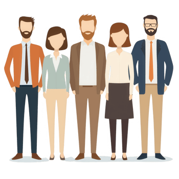 Diverse group of professionals standing together in business attire. png