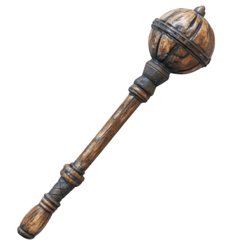 A beautifully crafted wooden ceremonial mace with intricate details and rich texture. png