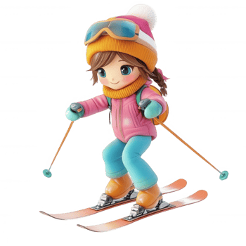 A cheerful child skiing down a snowy slope on a winter day, showcasing joyful movement. png
