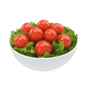 A fresh bowl of salad featuring vibrant tomatoes and crisp lettuce. png