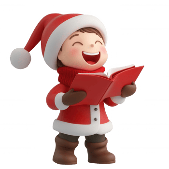 Cheerful child in a Santa costume reading a book during the festive season. png