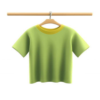 A vibrant green short-sleeve t-shirt hanging on a wooden hanger. png