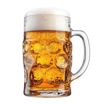 Cold refreshing beer in a clear glass mug, perfect for any celebration or gathering. png