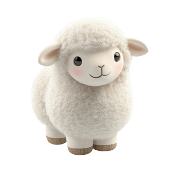 A cute and fluffy sheep figurine with a charming smile and soft texture. png