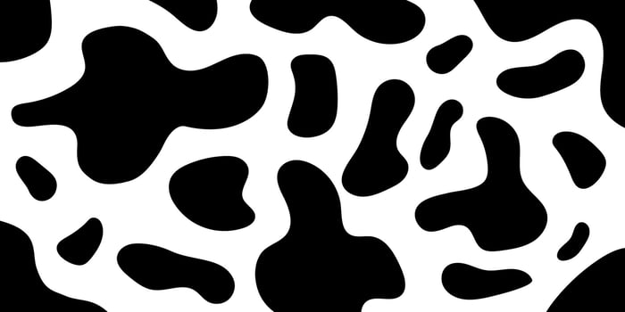 Cow skin pattern. Abstract uneven shapes background. Dalmatian, leopard, giraffe fur. Black spots camouflage texture. Animal leather template. Milk chocolate package design. flat illustration vector
