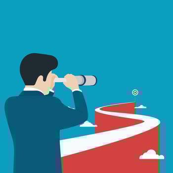 Businessman with binoculars standing look at target vector