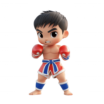 Cute cartoon character ready for a boxing match, showcasing strength and determination. png